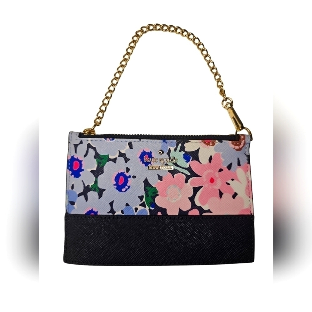 *Like New* Kate Spade flower  mini Wristlet with gold chain.